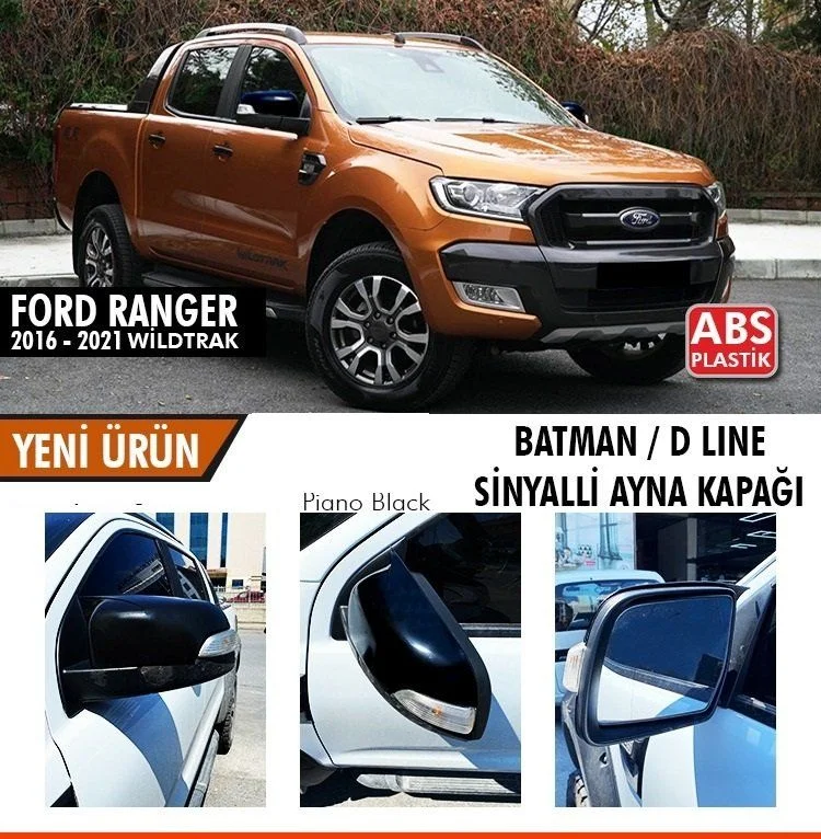 Ford Ranger Uyumlu T6 Batman Yarasa Ayna Kapağı Sinyalli Piano Black / 2016-2021