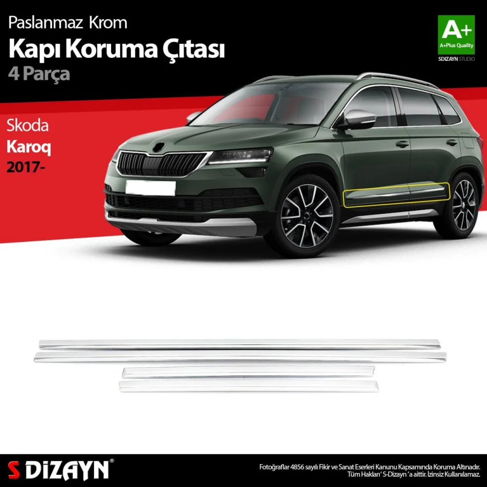 Skoda Karoq Uyumlu Krom Kapı Koruma Çıtası 4 Parça. 2017 Üzeri