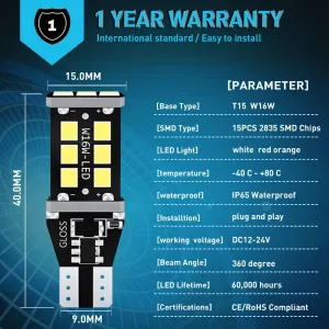 Led Ampul T15-15 Smd Canbuslı Beyaz 2'Li Set 12V / Laam631 thumb 3