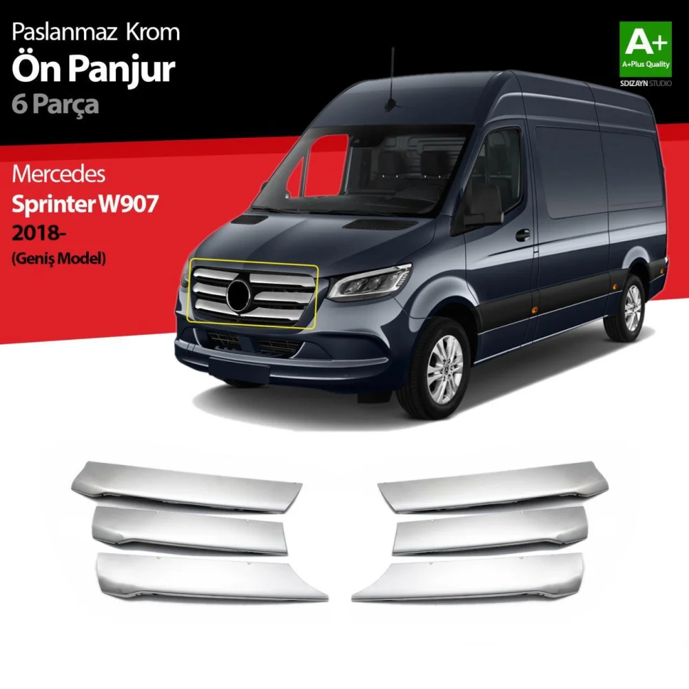 Mercedes Sprinter Uyumlu W907 Krom Ön Panjur Geniş Model 6 Parça 2018 Üzeri