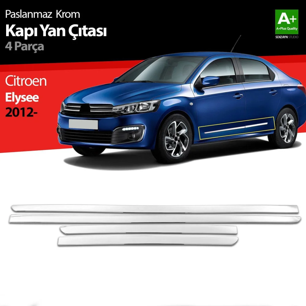 Citroen Elyesee Uyumlu Krom Kapı Yan Çıtası 4 Parça 2012 Üzeri