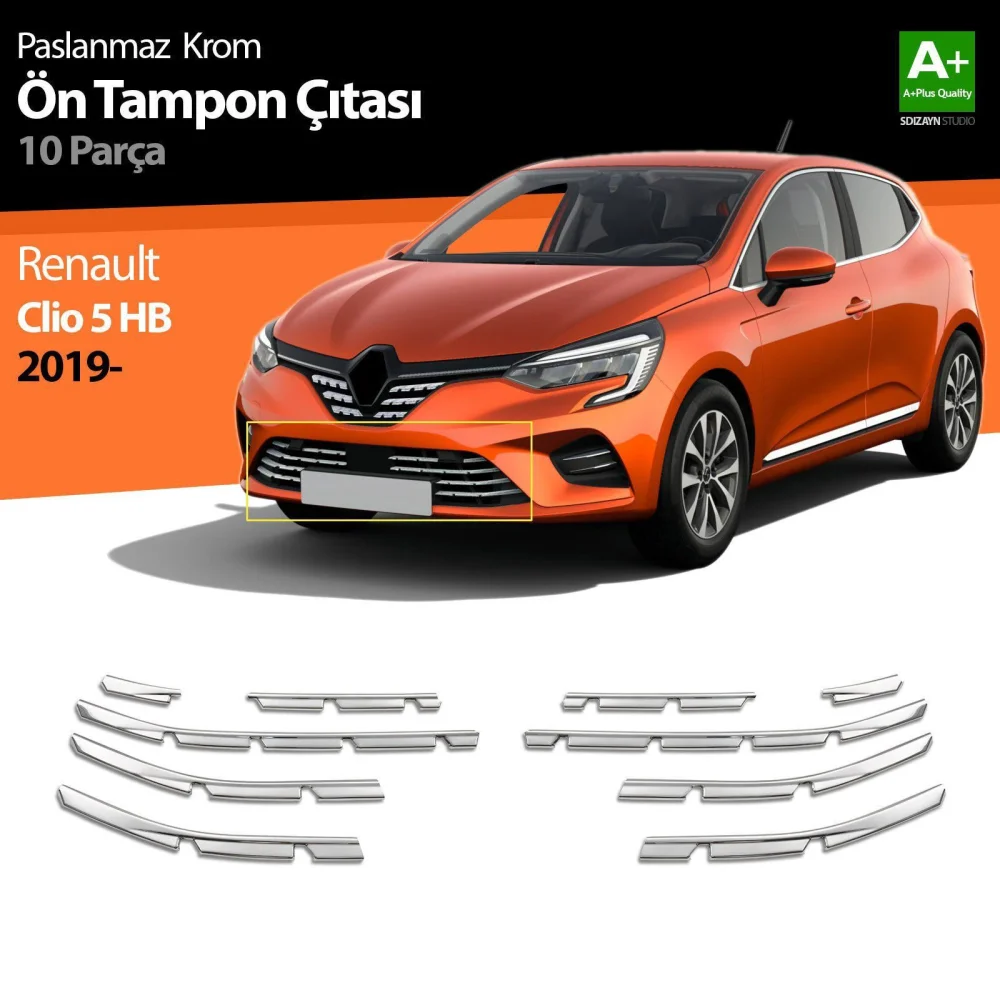 Renault Clio Uyumlu 5 Krom Ön Tampon Çıtası 10 Parça. 2019 Ve Üzeri