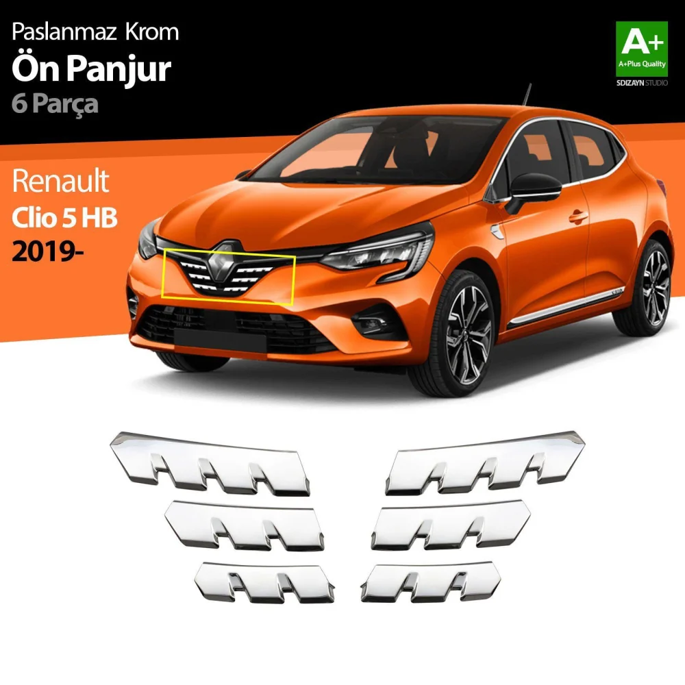 Renault Clio Uyumlu 5 Krom Ön Alt Panjur 6 Parça. 2019 Ve Üzeri