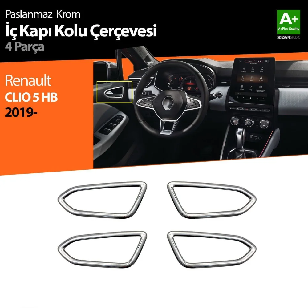 Renault Clio Uyumlu 5 Krom İç Kapı Kolu Çerçevesi 4 Parça. 2019 Ve Üzeri