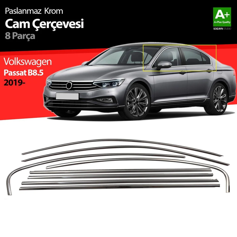 Volkswagen Passat Uyumlu B8.5 Krom Cam Çerçeve 8 Parça 2019 Ve Üzeri