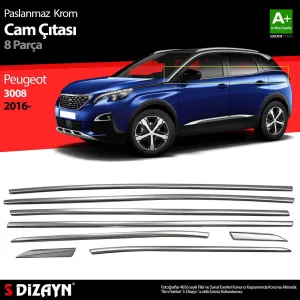 S-Dizayn Peugeot 3008 Krom Cam Çıtası 8 Prç. 2016-2023Araca &Ouml;zel Krom Aksesuar&Uuml;r&uuml;n &Ouml;zellikleri:Krom &uuml;r&uuml;nler ara&ccedil; &uuml;zeri
