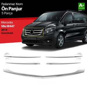 S-Dizayn Mercedes Vito W447 Krom Ön Panjur Geniş Model 5 Prç. 2014-2020Araca &Ouml;zel Krom Aksesuar&Uuml;r&uuml;n &Ouml;zellikleri:Krom &uuml;r&uuml;nler ara&c