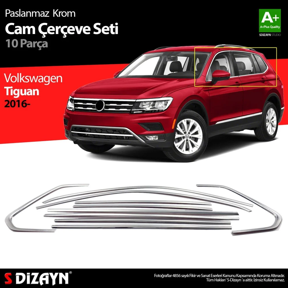 Volkswagen Tiguan Uyumlu Krom Cam Çerçevesi 10 Parça. 2016 Üzeri