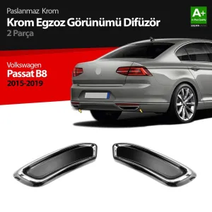 S-Dizayn VW Passat B8 Krom Egzoz Görünümü Difüzör R Line Still 2 Parça 2015-2019Not: &Uuml;r&uuml;n montajı slikon ile yapılmaktadır. Yanında t&uuml;p olarak g&