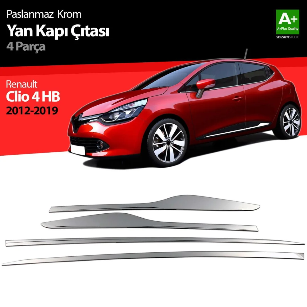 Renault Clio Uyumlu 4 Hatchback Krom Yan Kapı Çıtası 4 Parça. 2012 Üzeri