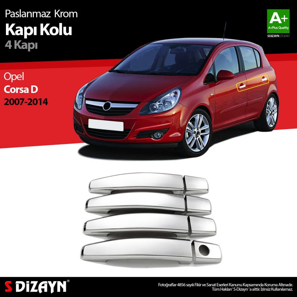 Opel Corsa Uyumlu D Krom Kapı Kolu 4 Kapı 2007-2014