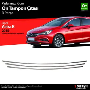 S-Dizayn Opel Astra K HB Krom Ön Tampon Alt Çıtası 3 Prç 2015-2022 (Sensörsüz)Not: &Ouml;n Tampon &Ccedil;ıta Kısmında Sens&ouml;rs&uuml;z Bulunmayan Ara&ccedil