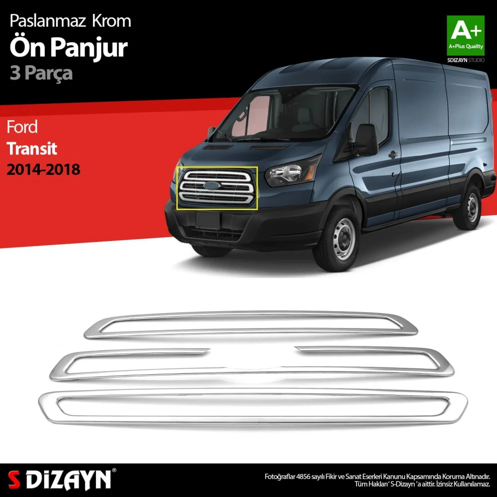Ford Transit Uyumlu Krom Ön Panjur 3 Parça 2014-2018