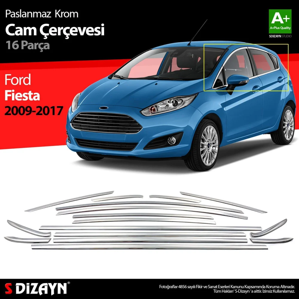 Ford Fiesta Uyumlu Krom Cam Çerçevesi 16 Parça 2009-2017