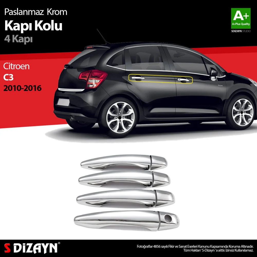 Citroen C3 Uyumlu Krom Kapı Kolu 4 Kapı 2010-2016