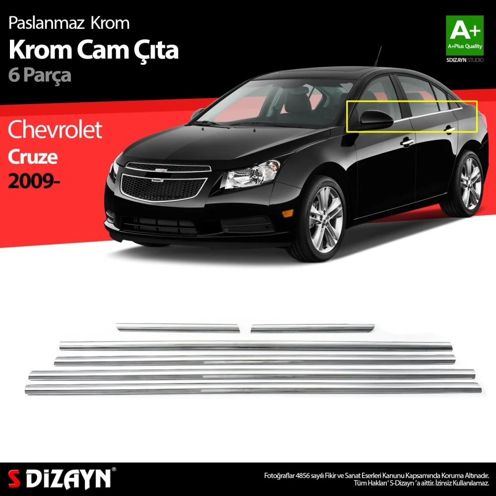 Chevrolet Cruze Uyumlu Sedan Krom Cam Çıtası 6 Parça 2009 Üzeri