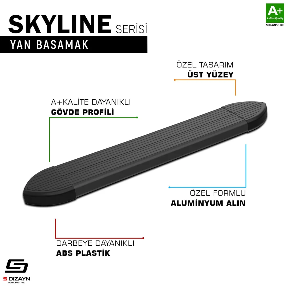 S-Dizayn Opel Combo E Uzun Şase Skyline Siyah Yan Basamak 213 Cm 2018 Üzeri A+ Kalite