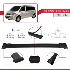 Volkswagen Multivan (T5) 2003-2015 Arası ile uyumlu FLY Model Ara Atkı Tavan Barı SİYAH 4 ADET BAR thumb 3