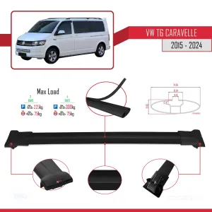 Volkswagen Caravelle (T6) 2015 ve Sonrası ile uyumlu FLY Model Ara Atkı Tavan Barı SİYAH 4 ADET BAR thumb 3