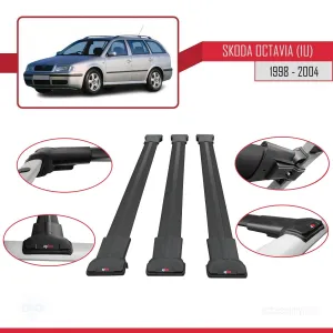 Skoda Octavia (1U) 1998-2004 Arası ile Uyumlu FLY Model Ara Atkı Tavan Barı SİYAH 3 ADET BAR thumb 5
