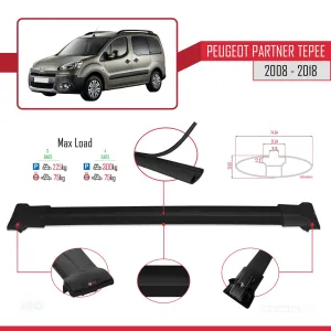 Peugeot Partner Tepee 2008-2018 Arası ile uyumlu FLY Model Ara Atkı Tavan Barı SİYAH 4 ADET BAR thumb 3