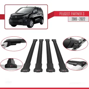 Peugeot Partner 2019-2022 Arası ile uyumlu FLY Model Ara Atkı Tavan Barı SİYAH 4 ADET BAR thumb 3