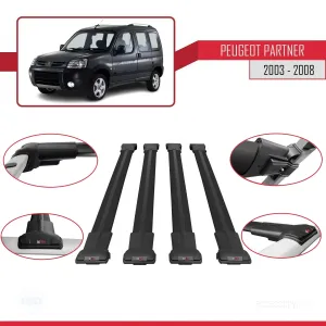 Peugeot Partner 2003-2008 Arası ile uyumlu FLY Model Ara Atkı Tavan Barı SİYAH 4 ADET BAR thumb 4