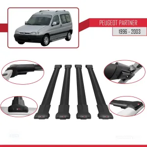 Peugeot Partner 1996-2003 Arası ile uyumlu FLY Model Ara Atkı Tavan Barı SİYAH 4 ADET BAR thumb 4
