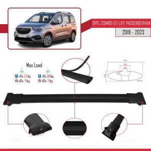 Opel Combo (E) Life PASSENGERVAN 2019-2023 Arası ile uyumlu FLY Model Ara Atkı Tavan Barı SİYAH 4 ADET BAR thumb 3