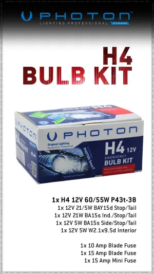 Photon H4 Bulb Kit (Çoklu lamba Set) modelleri Oto Aksesuar Shop'de. En uygun fiyat, kaliteli malzeme ve hızlı kargo avantajlarıyla hemen inceleyin.