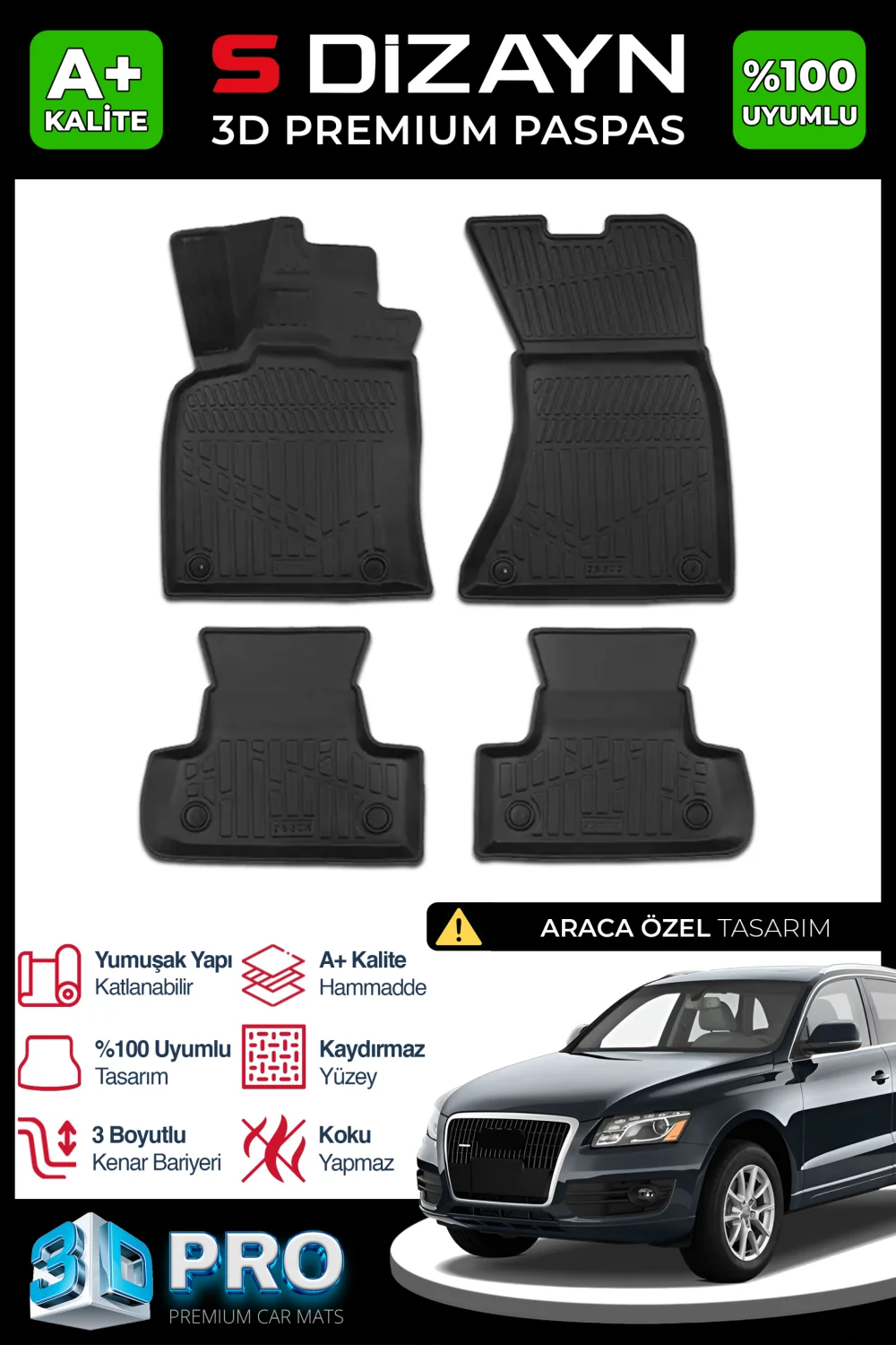 S-Dizayn Audi Q5 3D Pro Havuzlu Paspas 2009-2017 A+ Kalite