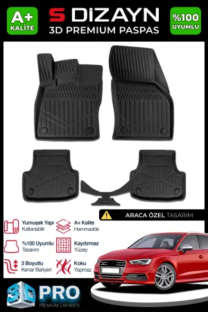 S-Dizayn Audi A3 3D Pro Havuzlu Paspas 2020 Üzeri A+ Kalite thumb 1