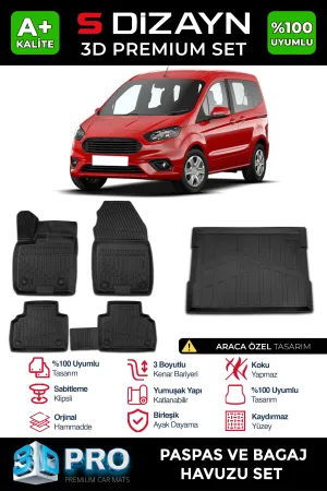 Ford uyumlu Courier 3D Pro Havuzlu Paspas ve Bagaj Havuzu (2'li SET) 2014-2022 A+ Kalite modelleri DRS Tuning'de. Kaliteli malzeme, hızlı kargo ve güvenli