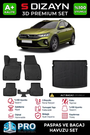Volkswagen Taigo 2021-Günümüz (CS) uyumlu VW 3D Pro Havuzlu Paspas ve Alt Bagaj Havuzu (2'li SET) 2020 Üzeri A+ Kalite modelleri DRS Tuning'de. Kaliteli