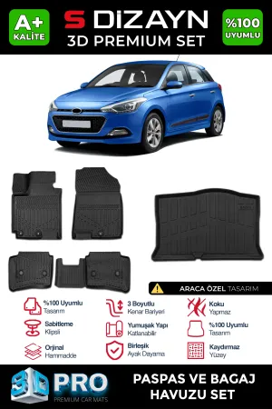 Hyundai i20 2014-2020 uyumlu 3D Pro Havuzlu Paspas ve Bagaj Havuzu (2'li SET) A+ Kalite modelleri DRS Tuning'de. Kaliteli malzeme, hızlı kargo ve güvenli