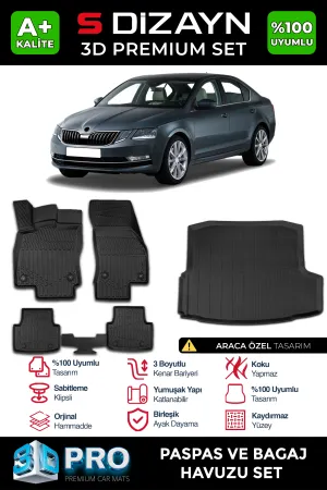 Skoda Octavia 2012-2020 (5E) uyumlu 3D Pro Havuzlu Paspas ve Bagaj Havuzu (2'li SET) 2013-2017 A+ Kalite modelleri DRS Tuning'de. Kaliteli malzeme, hızlı kargo