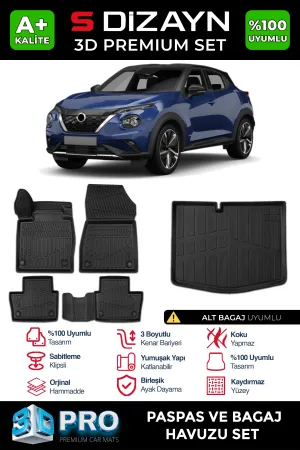 Nissan Juke 2019-Günümüz (F16) uyumlu 3D Pro Havuzlu Paspas ve Alt Bagaj Havuzu (2'li SET) 2019 Üzeri A+ Kalite modelleri DRS Tuning'de. Kaliteli malzeme,