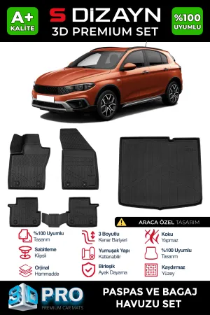 S-Dizayn Fiat Egea Cross 3D Pro Havuzlu Paspas ve Bagaj Havuzu Seti (2'li SET) 2020 Üzeri A+ Kalite thumb 1