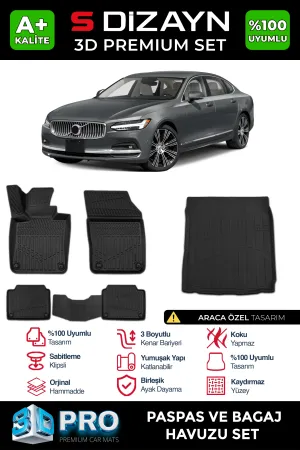 S-Dizayn Volvo S90 3D Pro Paspas ve Bagaj Havuzu Seti (2'li SET)  2016 Üzeri A+ Kalite thumb 1