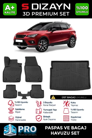 Seat Arona 2017-Günümüz (KJ7) uyumlu 3D Pro Havuzlu Paspas ve Üst Bagaj Havuzu (2'li SET) 2017 Üzeri A+ Kalite modelleri DRS Tuning'de. Kaliteli malzeme, hızlı