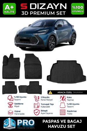 Toyota C-HR 2023-Günümüz (AX20) uyumlu 3D Pro Havuzlu Paspas ve Bagaj Havuzu (2'li SET) 2023 Üzeri A+ Kalite modelleri DRS Tuning'de. Kaliteli malzeme, hızlı