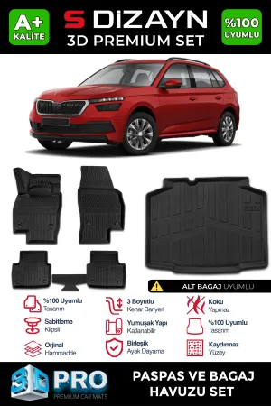 Skoda Kamiq 2019-Günümüz (NW4) uyumlu 3D Pro Havuzlu Paspas ve Bagaj Havuzu (2'li SET) 2019 Üzeri A+ Kalite modelleri DRS Tuning'de. Kaliteli malzeme, hızlı