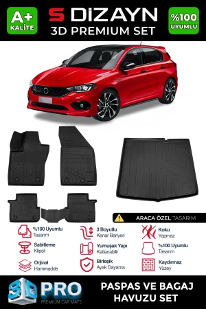 Fiat Egea Hatchback 2015-Günümüz (HB) uyumlu HB 3D Pro Havuzlu Paspas ve Bagaj Havuzu (2'li SET) 2015 Üzeri A+ Kalite modelleri DRS Tuning'de. Kaliteli