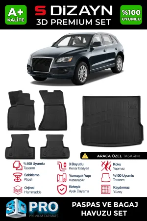 Audi Q5 2008-2017 (8R) uyumlu 3D Pro Havuzlu Paspas ve Bagaj Havuzu (2'li SET) 2009-2017 A+ Kalite modelleri DRS Tuning'de. Kaliteli malzeme, hızlı kargo ve