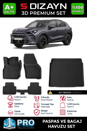 Cupra uyumlu Terramar 3D Pro Havuzlu Paspas ve Alt Bagaj Havuzu (2'li SET) 2024 Üzeri A+ Kalite modelleri Oto Aksesuar Shop'de. Kaliteli malzeme, hızlı kargo