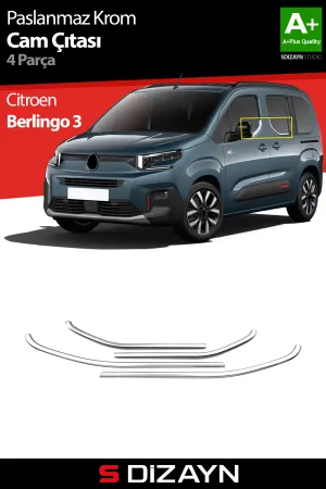 S-Dizayn Citroen Berlingo 3 Krom Cam Çıtası 4 Prç 2019 Üzeri A+ Kalite