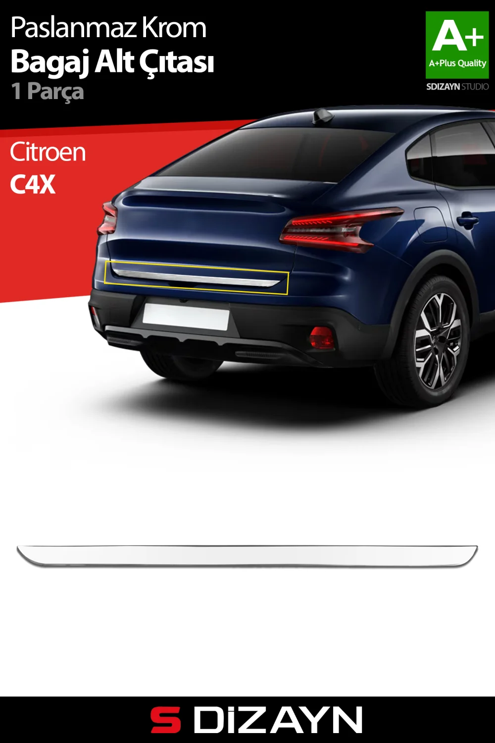 S-Dizayn Citroen C4X Krom Bagaj Alt Çıtası 2022 Üzeri A+ Kalite