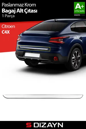 Citroen C4 / C4X 2022-Günümüz uyumlu C4X Krom Bagaj Alt Çıtası 2022 Üzeri A+ Kalite modelleri Oto Aksesuar Shop'de. Kaliteli malzeme, hızlı kargo ve güvenli