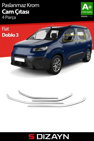 S-Dizayn Fiat Doblo 3 Krom Cam Çıtası 4 Prç 2022 Üzeri A+ Kalite