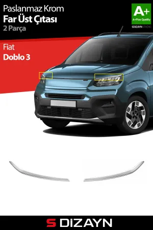 S-Dizayn Fiat Doblo 3 Krom Far Üst Çıtası 2 Prç. 2023 Üzeri A+ Kalite